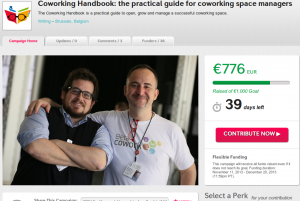 Home page of the crowdfunding campaign for the coworking handbook